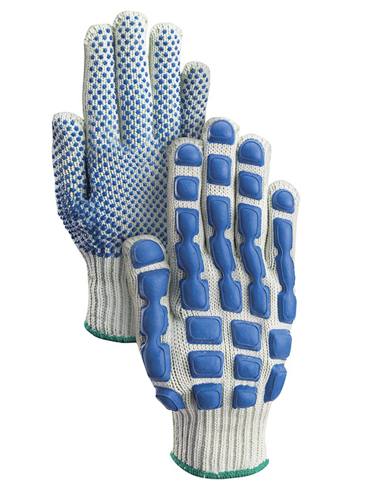 GLOVE 7G STRING KNIT ONE;BLUE LATEX DOTS ANIT IMP - General Purpose